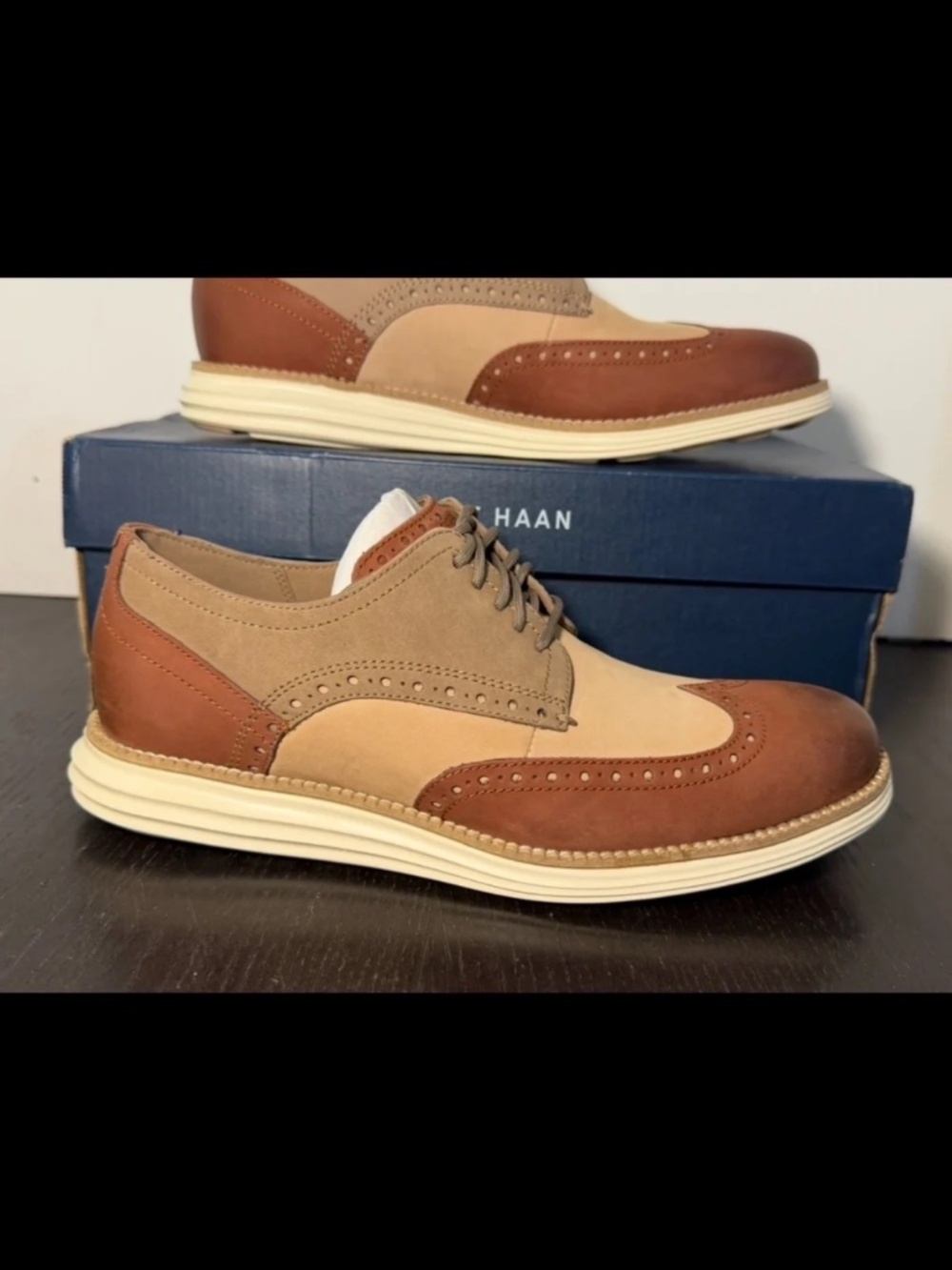 Cole Haan Original Grand Shortwing Oxford Shoes Dark Cuoio/Ivory Mens 7M